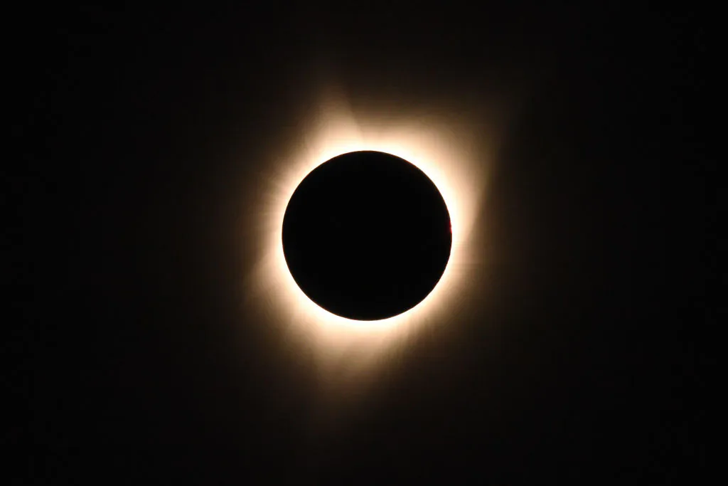 The sun's corona is visible as the moon passes in front of the sun during a total solar eclipse at Big Summit Prairie ranch in Oregon's Ochoco National Forest on August 21, 2017.
(ROBYN BECK/AFP via Getty Images)