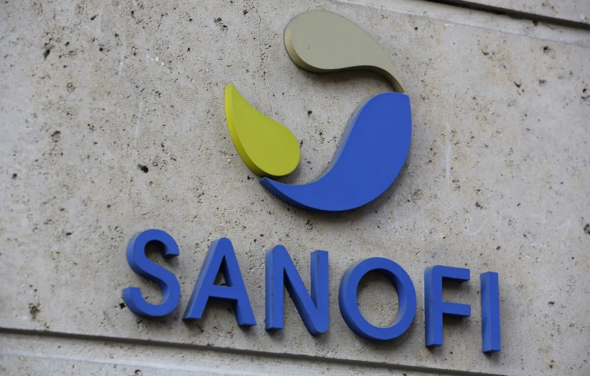The logo of French drug maker Sanofi is seen in Paris, France on Nov. 30, 2020. (Thibault Camus/AP Photo)