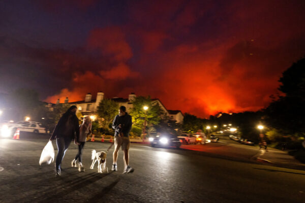 a brush fire burns