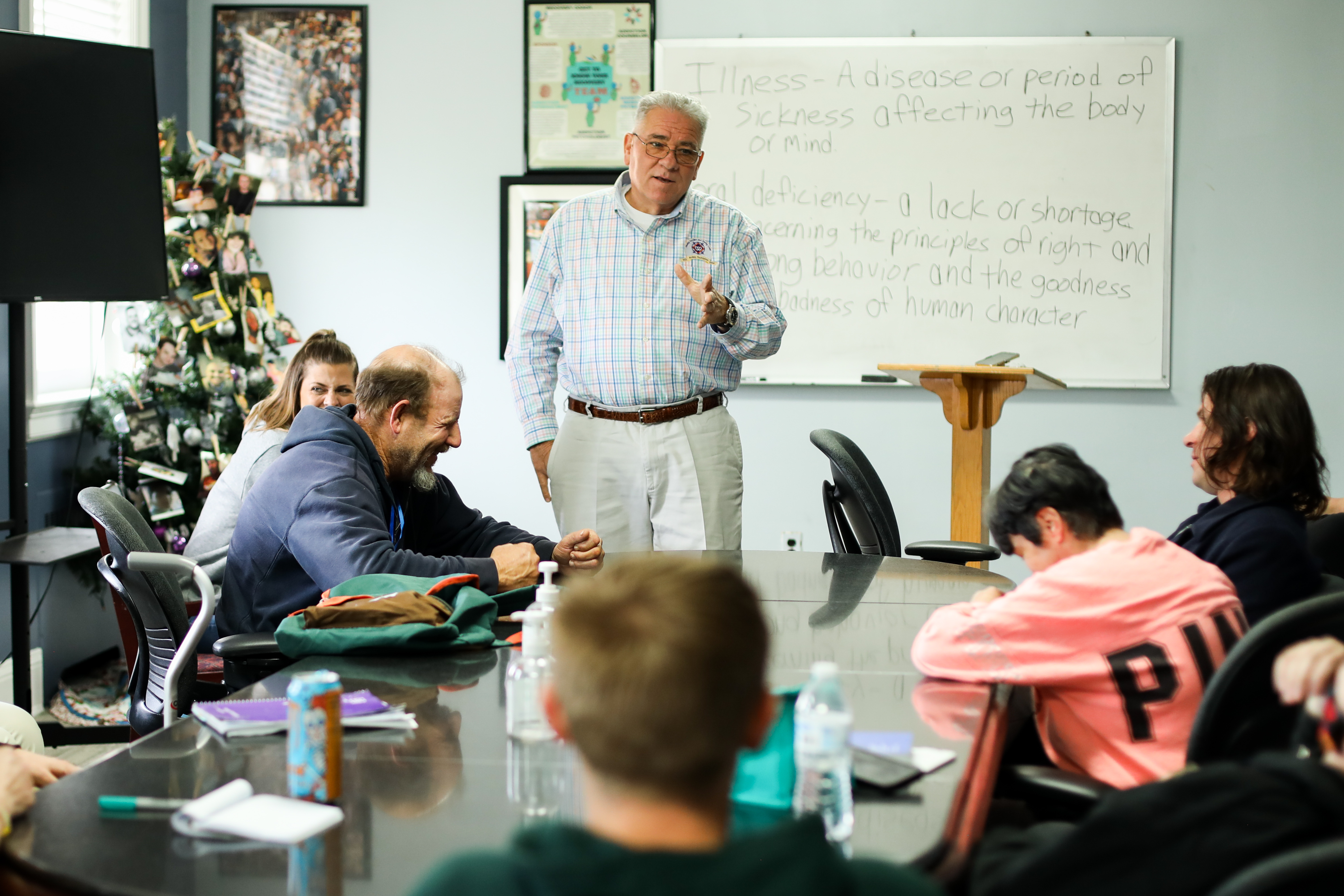 John Shinholser, president and co-founder of The McShin Foundation, a nonprofit recovery community organization, speaks during a meeting in Richmond, Va., on May 12, 2021. (Samira Bouaou/The Epoch Times)