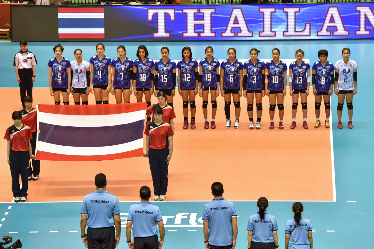 Players of Thailand line up for the national anthem prior to the Women's World Olympic Qualification game between Thailand and Dominican Republic at Tokyo Metropolitan Gymnasium in Tokyo, Japan on May 14, 2016.  (Koki Nagahama/Getty Images)
