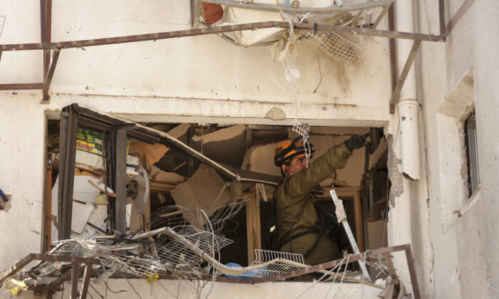 Damaged residential building in Israel hit by HAMAS missiles