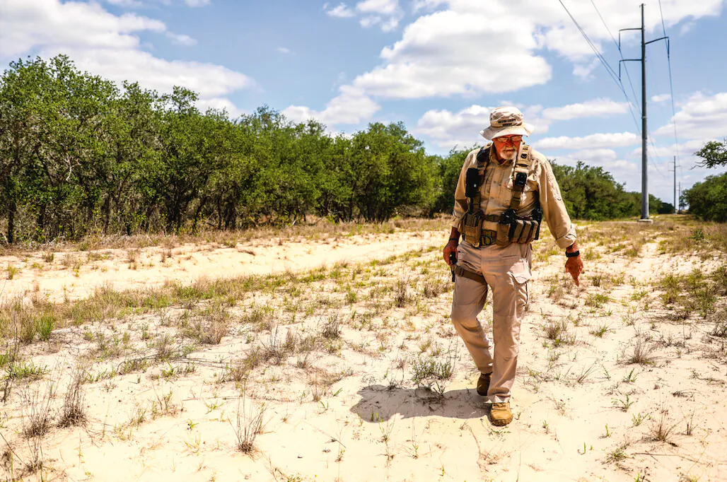 Sheriff's search and recovery deputy Don White explains how he searches for the dead bodies of illegal immigrants, in Brooks County, Texas, on May 13, 2021. (Charlotte Cuthbertson/The Epoch Times)