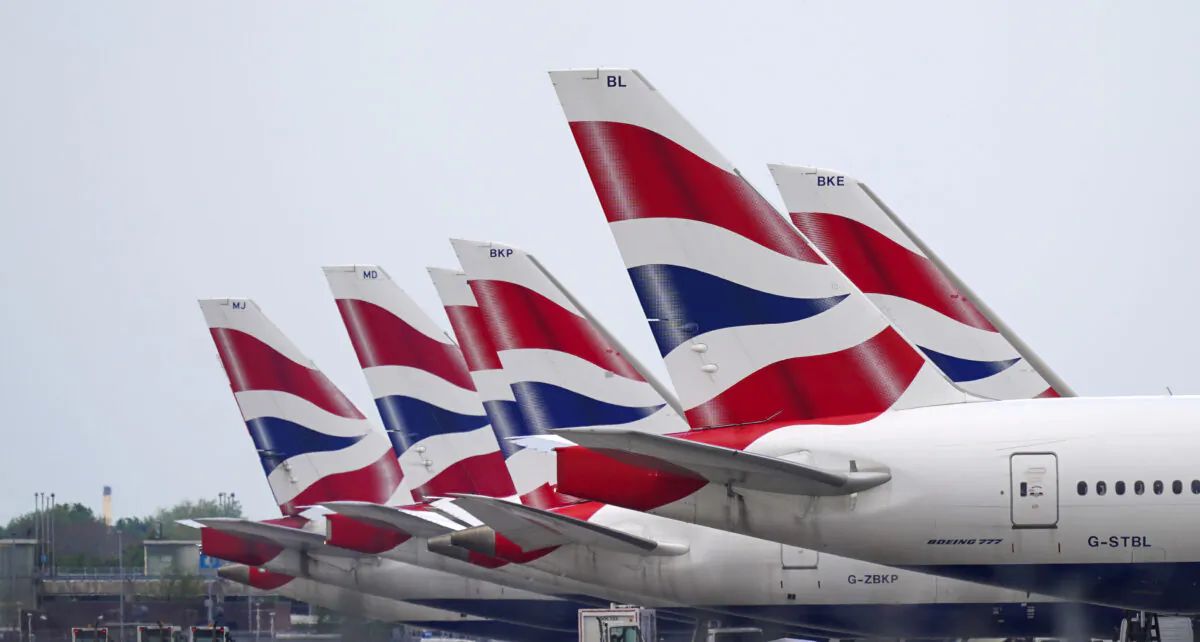 British Airways planes at Heathrow Airport, West London on May 17, 2021. (Steve Parsons/PA)