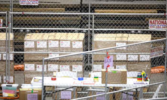 Ballots from the 2020 general election wait to be counted at Veterans Memorial Coliseum on May 1, 2021 in Phoenix, Arizona. The Maricopa County ballot recount comes after two election audits found no evidence of widespread fraud in Arizona. (Courtney Pedroza/Getty Images)
