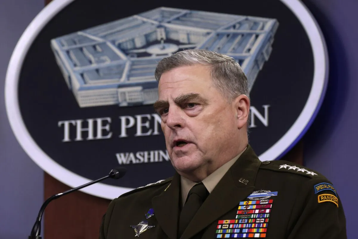 Chairman of the Joint Chiefs of Staff General. Mark Milley participates in a news briefing at the Pentagon in Arlington, Va., on May 6, 2021. (Alex Wong/Getty Images)