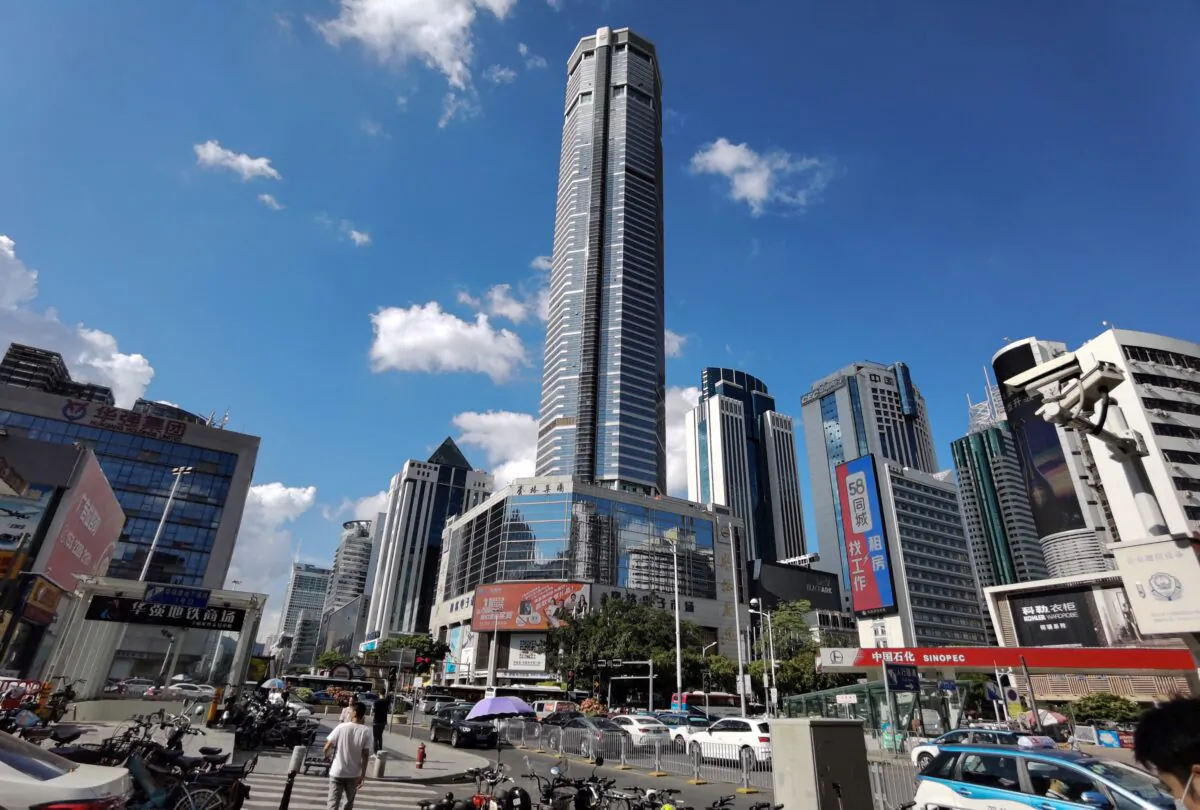 The 300-metre SEG Plaza in Shenzhen in China's southern Guangdong province on May 19, 2021, a day after it triggered widespread panic when it began shaking and was evacuated. (STR/AFP via Getty Images)