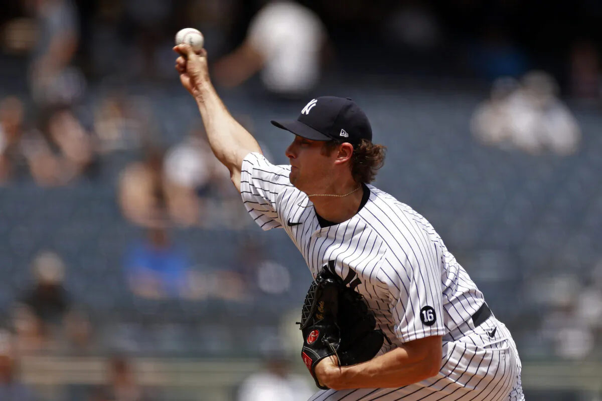 New York Yankees pitcher Gerrit Cole throws during the first inning of a baseball game against the Chicago White Sox in New York  on May 22, 2021. (Adam Hunger/AP Photo)