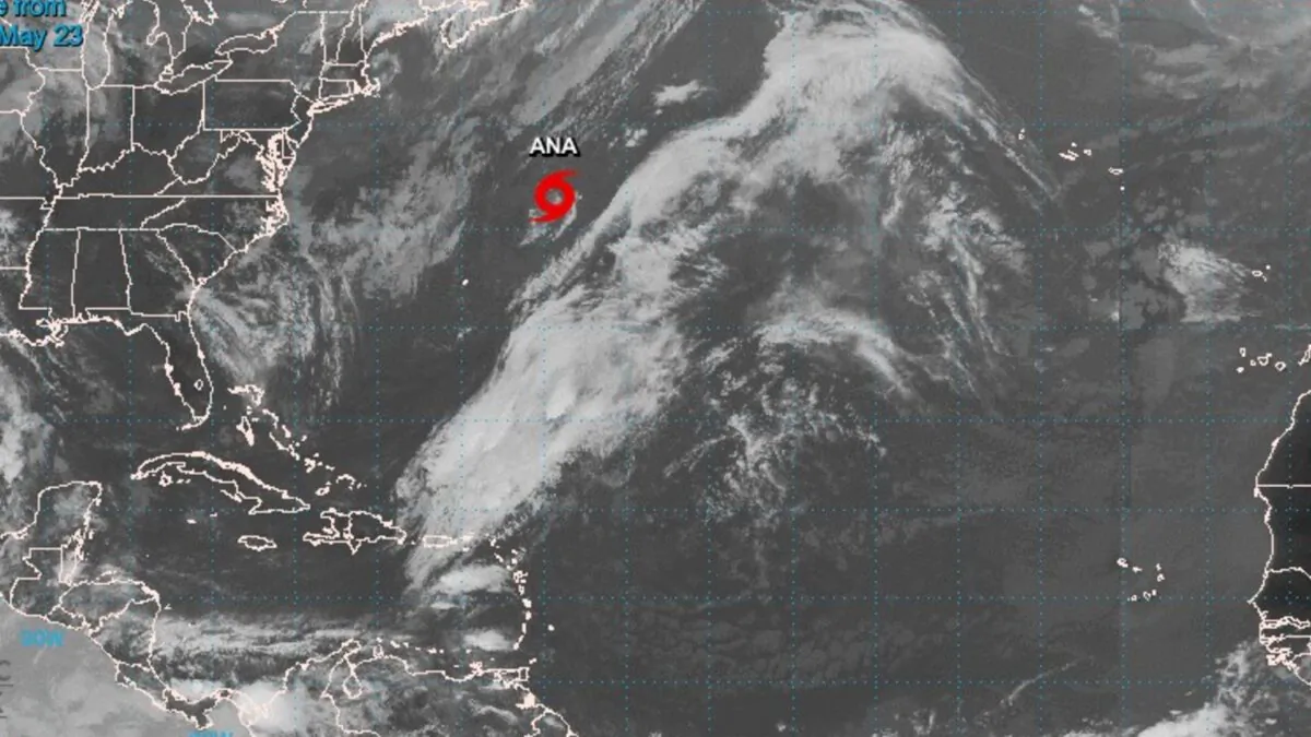 Tropical Storm Ana is seen in this satellite image on May 23, 2021. (The National Hurricane Center)