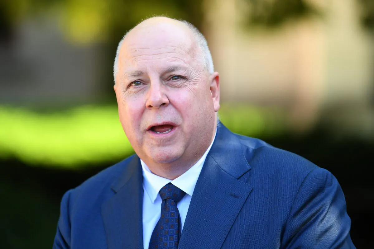 Victorian Treasurer Tim Pallas addresses the media at the University of Melbourne, Australia, on Dec. 4, 2020. (James Ross/AAP Image)