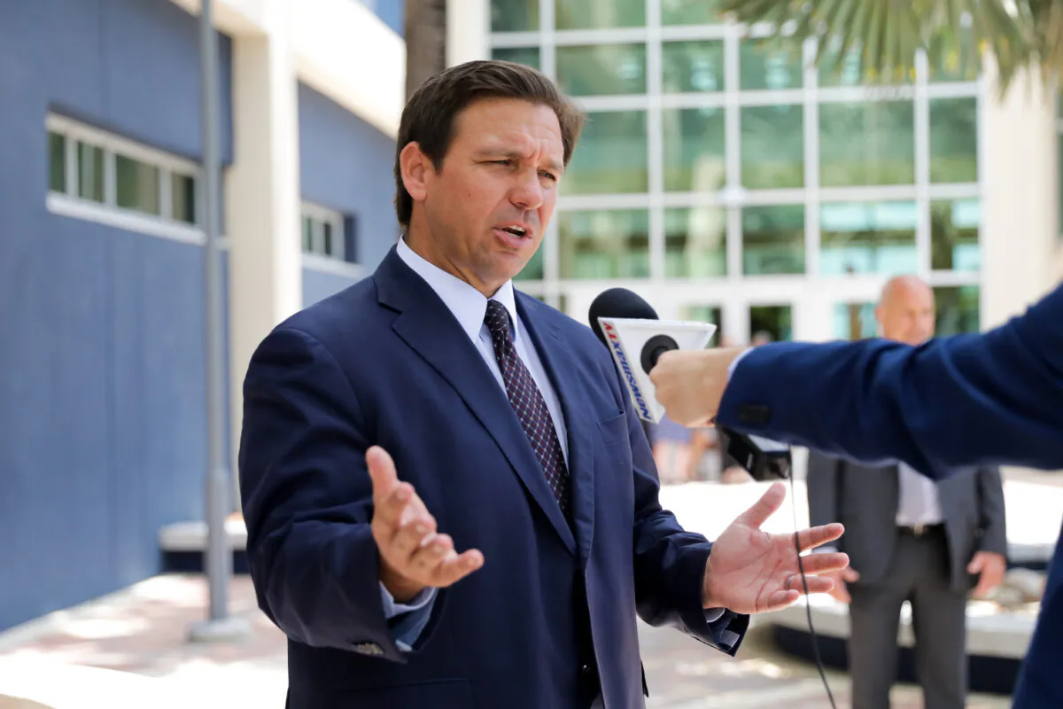 Florida Gov. Ron DeSantis at Florida International University in Miami, Fla., on May 24, 2021. (Samira Bouaou/The Epoch Times)