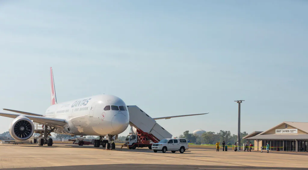 The first repatriation flight from India was marred by a large number of positive COVID-19 results. (LAC Stewart Gould/Australian Department of Defence via Getty Images)