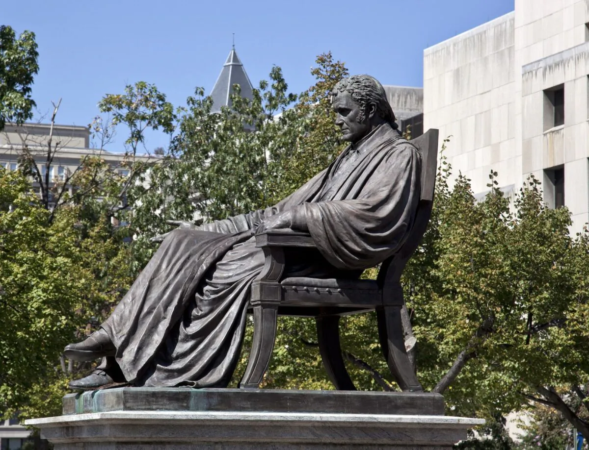 Statue of John Marshall, at the John Marshall Memorial Park in Washington, D.C.(The George F. Landegger Collection of District of Columbia Photographs in Carol M. Highsmith's America, Library of Congress, Prints and Photographs Division) 