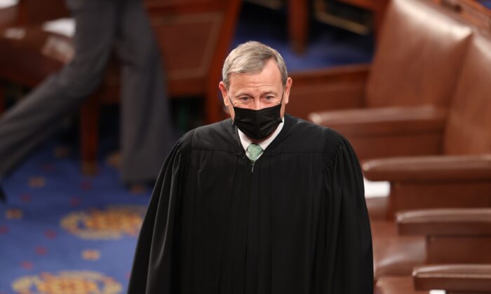 Supreme Court Chief Justice John Roberts at the U.S. Capitol in Washington on April 28, 2021. (Melina Mara/Pool/Getty Images)