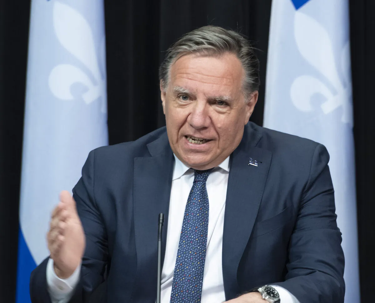 Quebec Premier Francois Legault speaks during a news conference in Quebec City on May 25, 2021. (The Canadian Press/Jacques Boissinot)