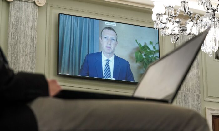 Facebook CEO Mark Zuckerberg testifies remotely during a hearing in Washington, on Oct. 28, 2020. (Greg Nash/POOL/AFP via Getty Images)