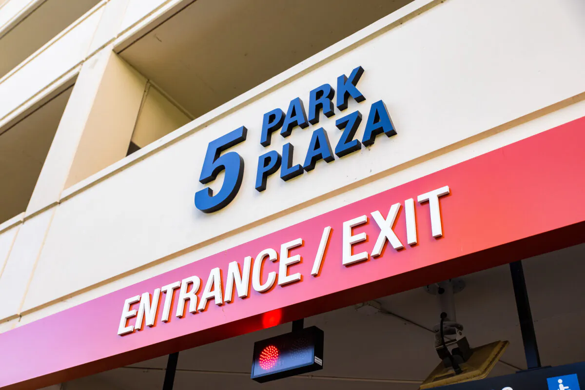 The parking area for business at 5 Park Plaza in Irvine, Calif., on May 26, 2021. (John Fredricks/The Epoch Times)