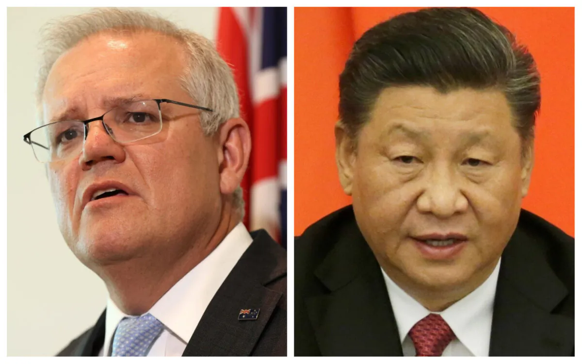 This combination of pictures created on May 26, 2021 shows recent portraits of
Australian Prime Minister Scott Morrison (L) and Chinese Communist Party leader Xi Jinping (R). (Paul Kane, Jason Lee-Pool/Getty Images