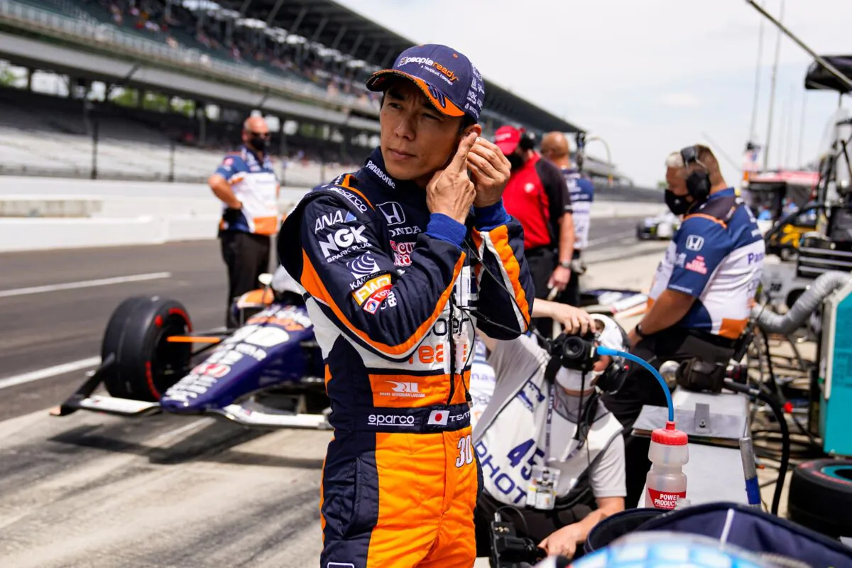 Takuma Sato, of Japan, prepares to drive during practice for the Indianapolis 500 auto race at Indianapolis Motor Speedway in Indianapolis, Ind., on May 21, 2021. (Michael Conroy/AP Photo)