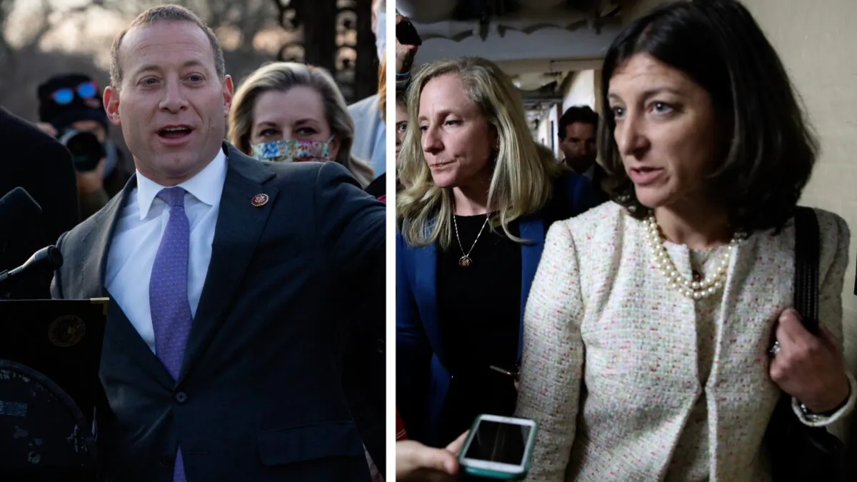 (L-R) Rep. Josh Gottheimer (D-N.J.) speaks outside the U.S. Capitol in Washington on Dec. 21, 2020. (Cheriss May/Getty Images); Rep. Elaine Luria (D-Va.) at the U.S. Capitol in Washington on Sept. 24, 2019. (Win McNamee/Getty Images)