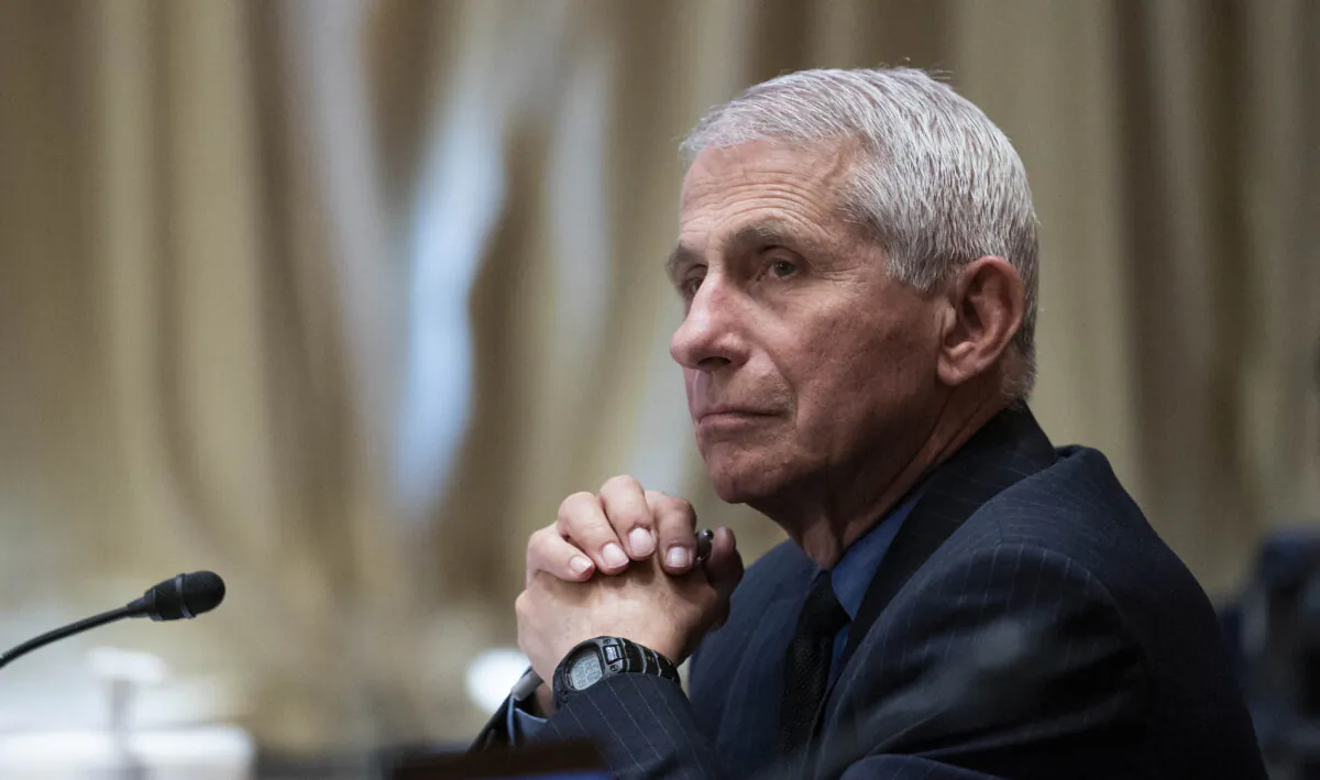 NIAID director Dr. Anthony Fauci listens during a Senate Appropriations Labor, Health and Human Services Subcommittee hearing looking into the budget estimates for National Institute of Health and state of medical research on Capitol Hill in Washington, on May 26, 2021. (Sarah Silbiger/Pool/Getty Images)