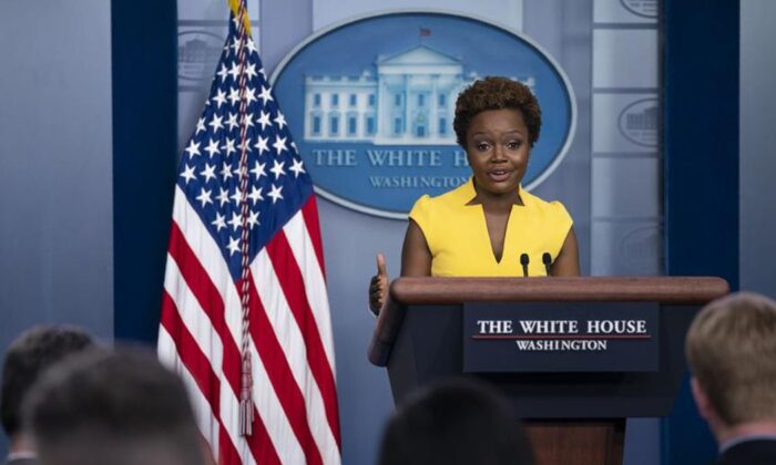 White House deputy press secretary Karine Jean-Pierre speaks during a press briefing at the White House, Wednesday, May 26, 2021, in Washington. (AP Photo/Evan Vucci)