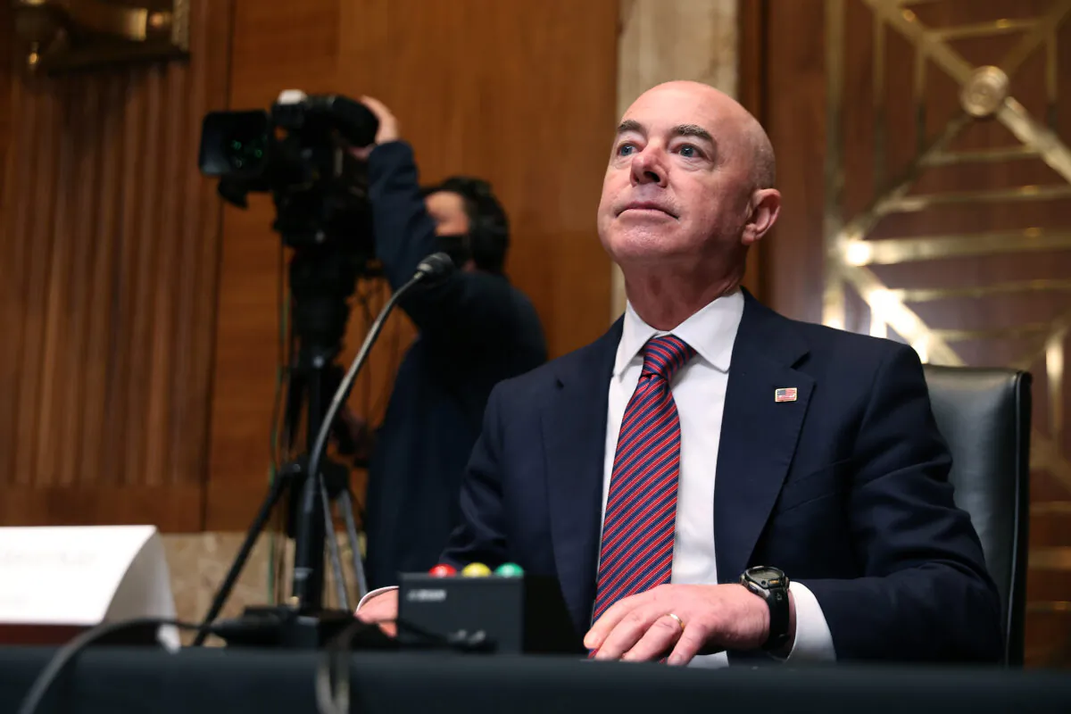 Homeland Security Secretary Alejandro Mayorkas prepares to testify before the Senate Appropriations Subcommittee on Homeland Security in the Dirksen Senate Office Building in Washington, on May 26, 2021. (Chip Somodevilla/Getty Images)