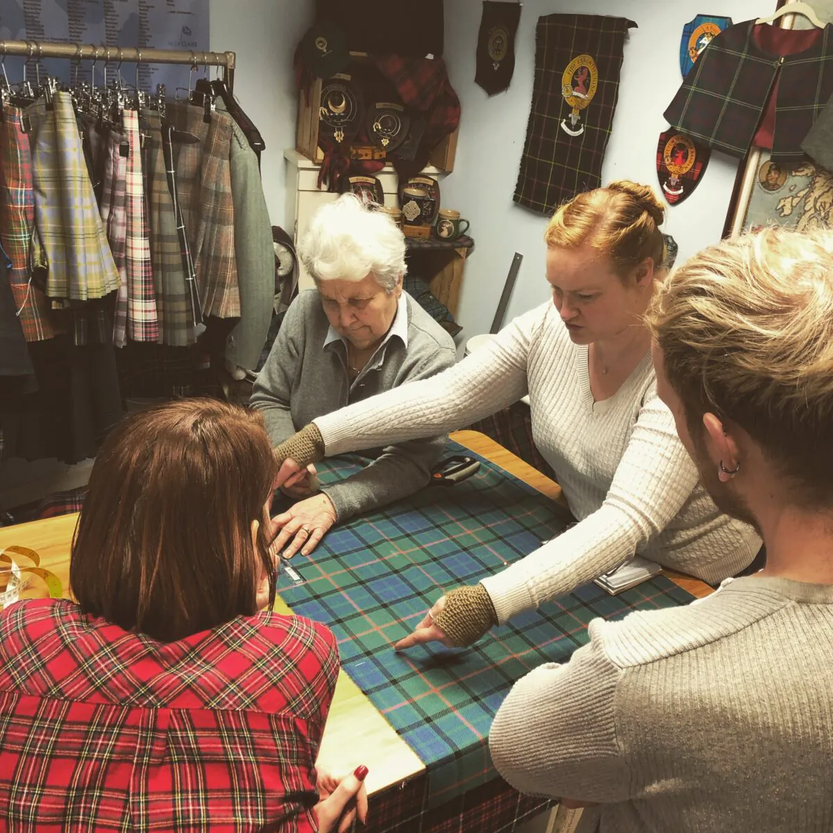 Hand-sewn kilt makers work together at The Kiltmakery in Edinburgh, Scotland. (The Kiltmakery & Scotclans)