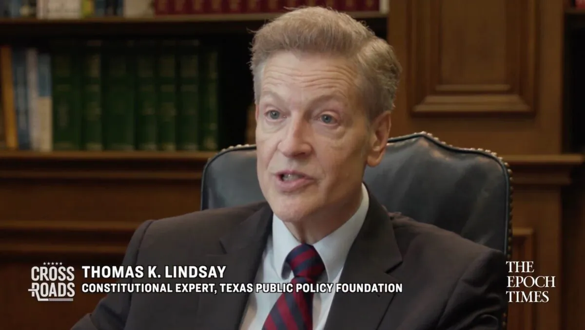 Thomas Lindsay, a distinguished senior fellow of higher education and constitutional studies at the Texas Public Policy Foundation, in an interview on May 27, 2021. (Crossroads/Screenshot via The Epoch Times)