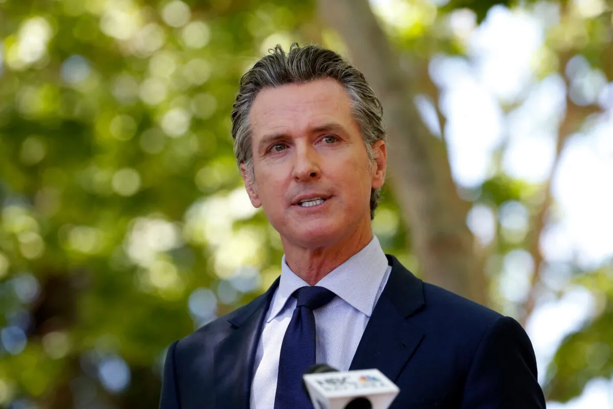 California Gov. Gavin Newsom speaks during a news conference in San Jose, Calif., on May 26, 2021. (Amy Osborne/AFP via Getty Images)