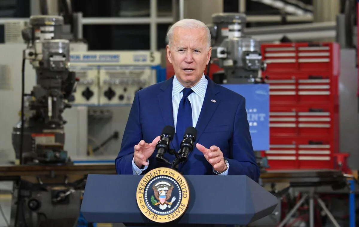 President Joe Biden speaks on the economy at Cuyahoga Community College Manufacturing Technology Center, in Cleveland, Ohio, on May 27, 2021. (Nicholas Kamm/AFP via Getty Images)
