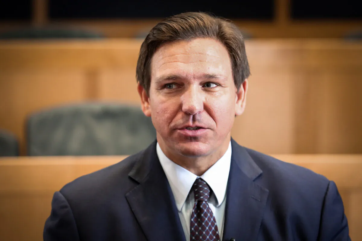 Florida Gov. Ron DeSantis during an interview with The Epoch Times at Florida International University in Miami on May 24, 2021.(Samira Bouaou/The Epoch Times)