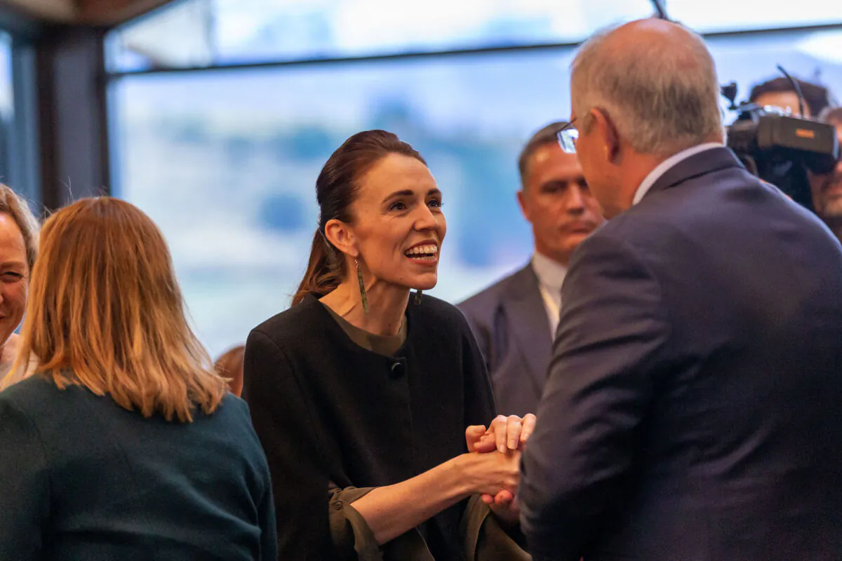 New Zealand Prime Minister Jacinda Ardern meets Australian Prime Minister Scott Morrison in Queenstown, New Zealand on May 30, 2021. (James Allan/Getty Images)