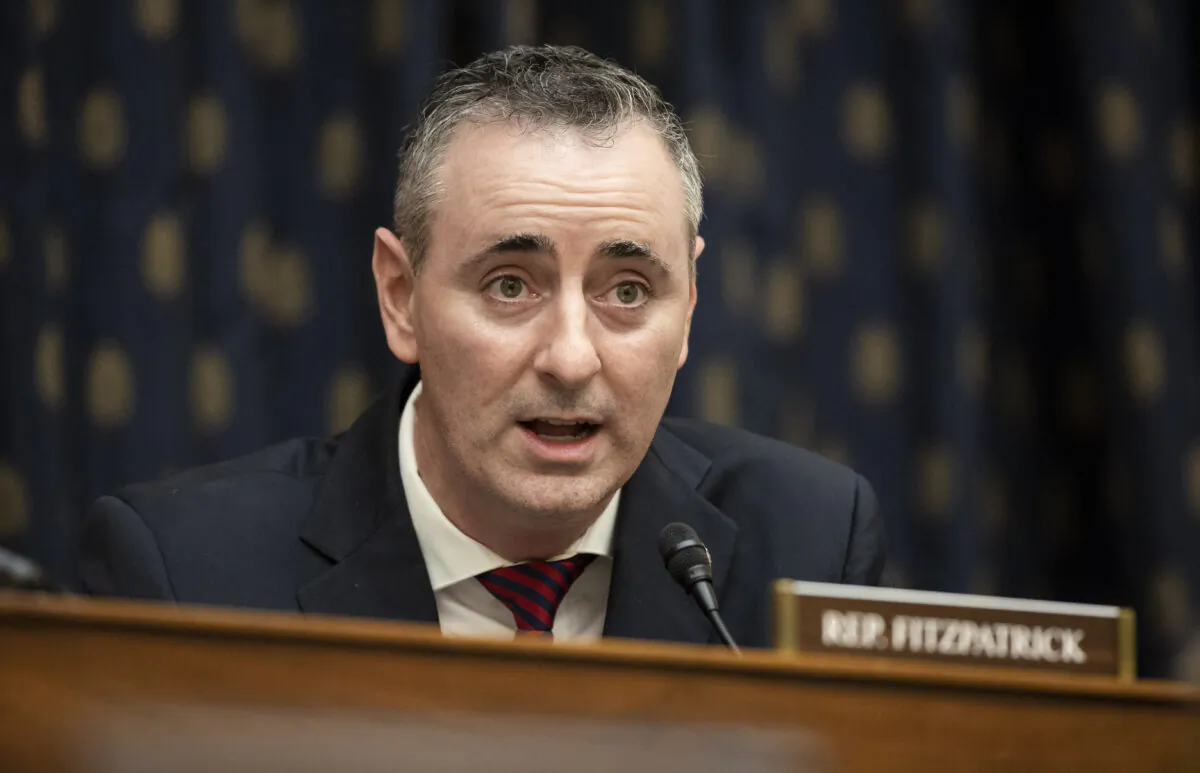 Rep. Brian Fitzpatrick (R-Pa.) speaks as Secretary of State Antony Blinken testifies before the House Committee On Foreign Affairs on Capitol Hill in Washington, on March 10, 2021. (Ting Shen-Pool/Getty Images)