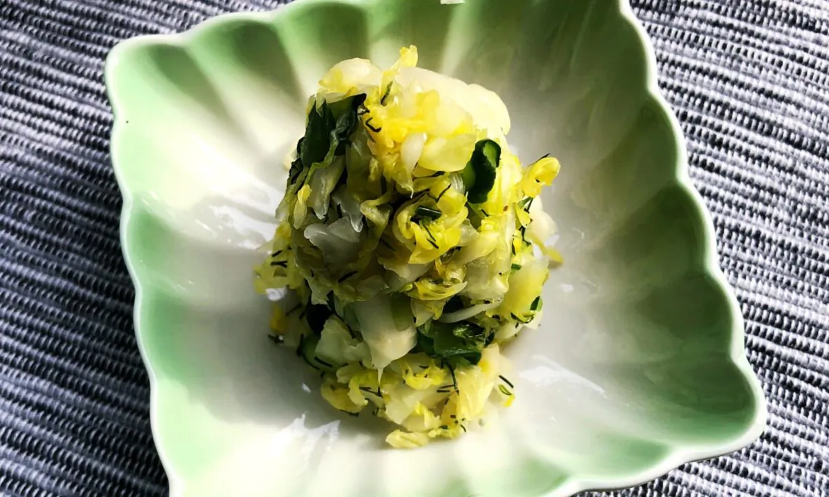 This shiomomi cabbage and kombu salad is ready to enjoy in less than an hour. (Melissa Uchiyama)