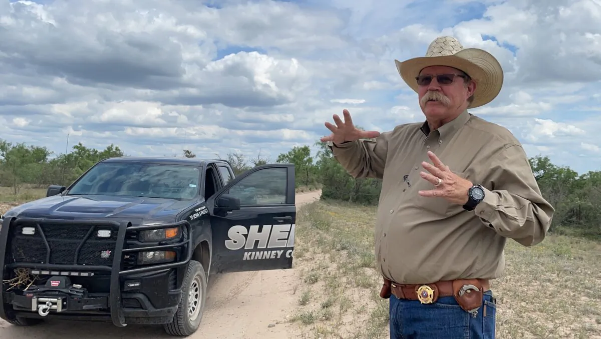 Kinney County Sheriff Brad Coe talks about the impact of the border crisis in his county, in Brackettville, Texas, on May 23, 2021. (Charlotte Cuthbertson/The Epoch Times)