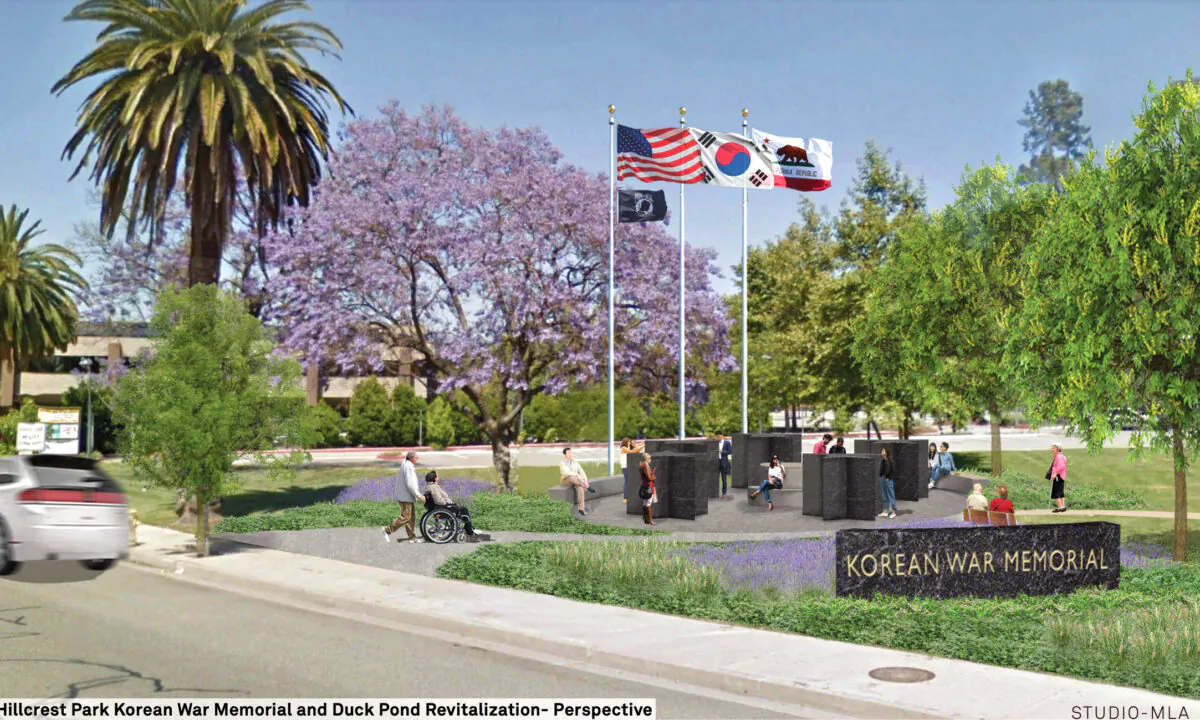 A sceenshot shows a rendering of the proposed Korean War Memorial in Fullerton, Calif. (Courtesy of the city of Fullerton)