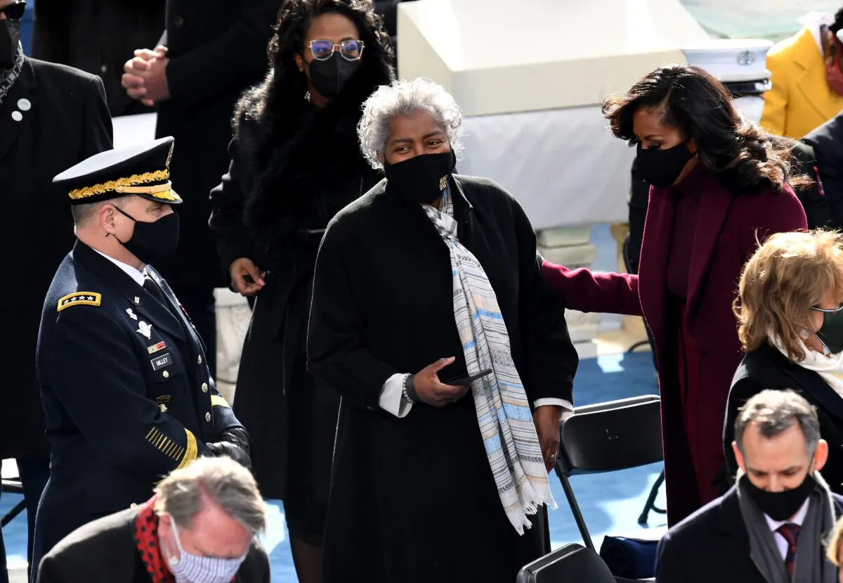 Former Democratic National Committee Chairwoman Donna Brazile, center, attends the inauguration of Joe Biden in Washington on Jan. 20, 2021. (Olivier Douliery/AFP via Getty Images)