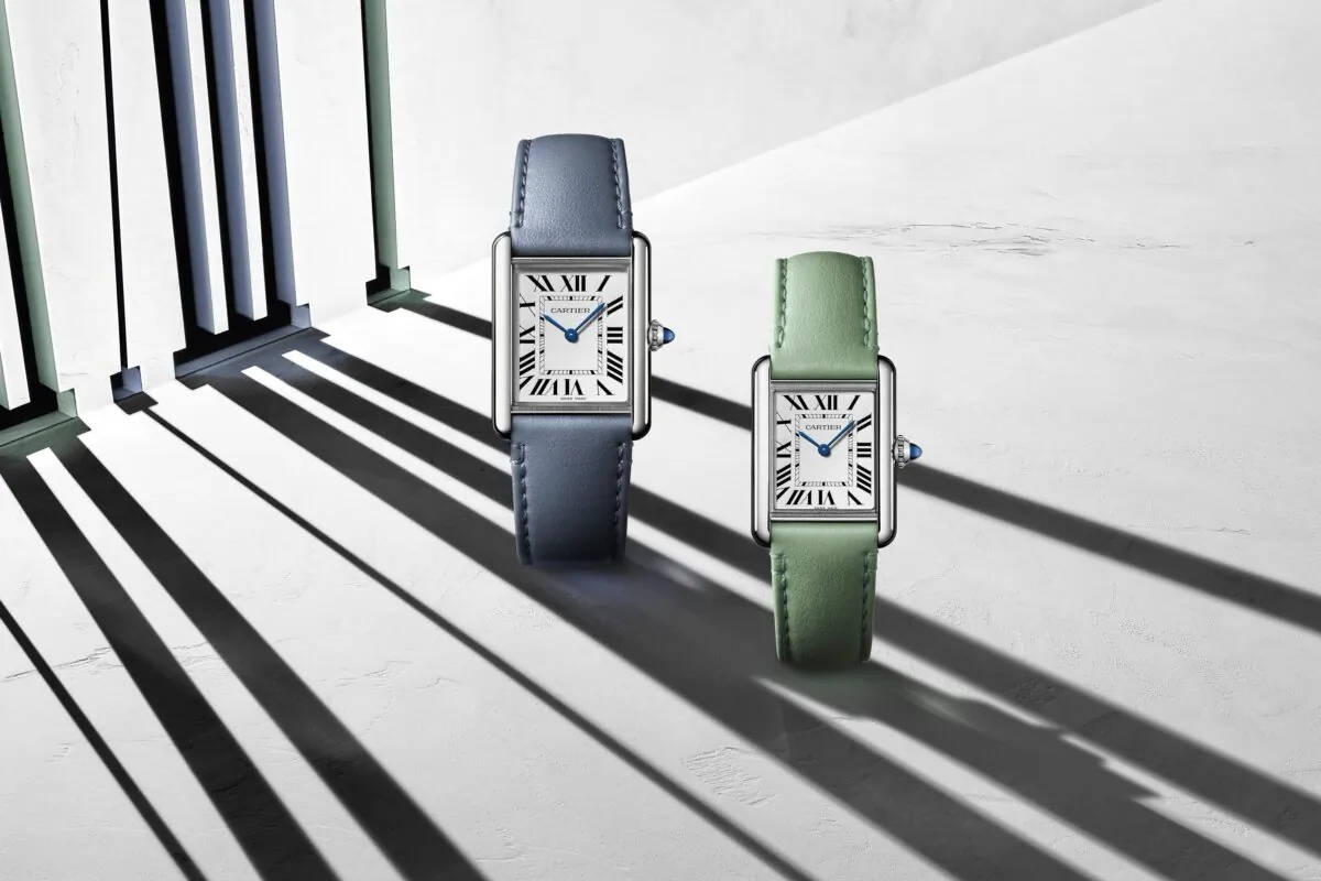 Cartier's Tank Must line. The watches have photovoltaic cells that run on solar energy. (Courtesy of Cartier)