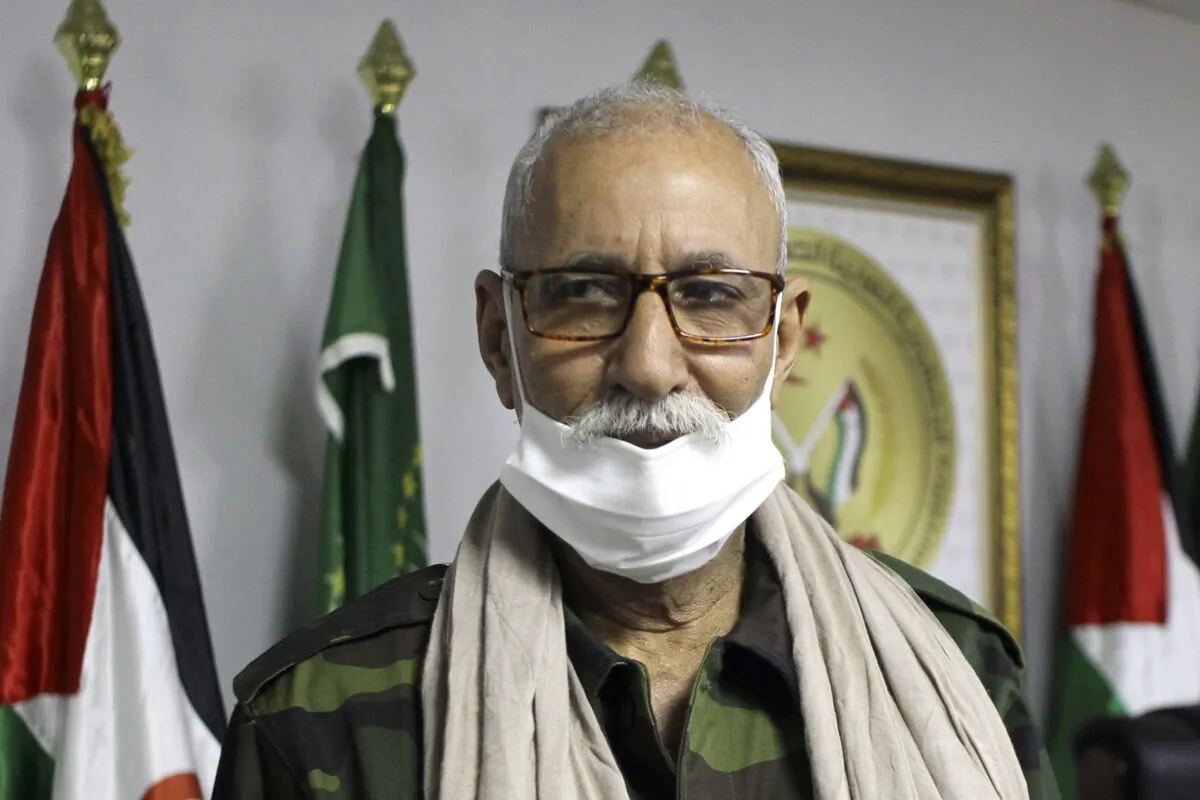 Brahim Ghali, head of the Sahrawi Democratic Arab Republic and the Polisario Front, poses in the refugees camp of Tindouf, southern Algeria, on Feb. 26, 2021. (Fateh Guidoum/AP Photo)