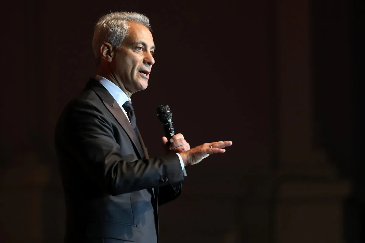 Then-Chicago Mayor Rahm Emanuel addresses the audience during the Laver Cup Gala at the Navy Pier Ballroom in Chicago on Sept. 20, 2018. (Matthew Stockman/Getty Images for The Laver Cup)
