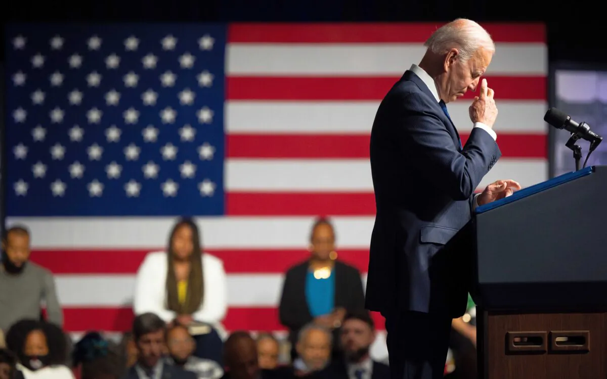 President Joe Biden prays during a moment of silence during commemorations of the 100th anniversary of the Tulsa Race Massacre, in Tulsa, Oklahoma, on June 1, 2021. (Brandon Bell/Getty Images)
