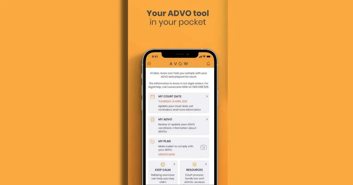 New Avow app to help offenders comply with Apprehended Domestic Violence Orders in New South Wales, Australia. (Supplied)