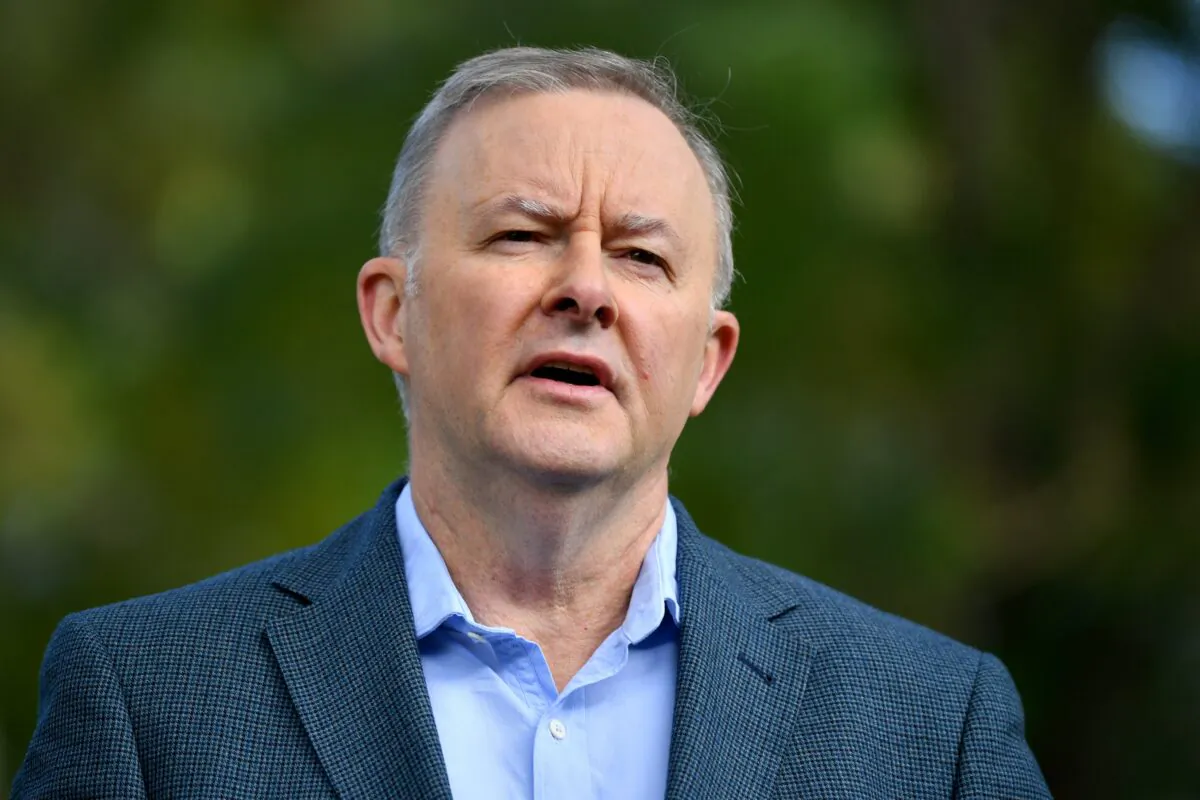 Federal Opposition Leader Anthony Albanese speaks to the media during a press conference in Sydney, Australia on May 29, 2021. (AAP Image/Joel Carrett)