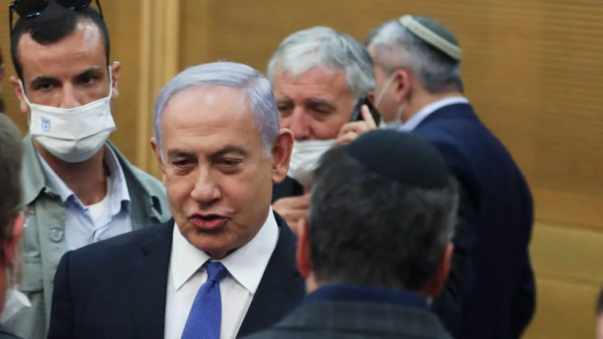 Israeli Prime Minister Benjamin Netanyahu attends a special session of the Knesset, Israel's parliament, in Jerusalem, Israel, on June 2, 2021. (Ronen Zvulun/POOL/AFP via Getty Images)