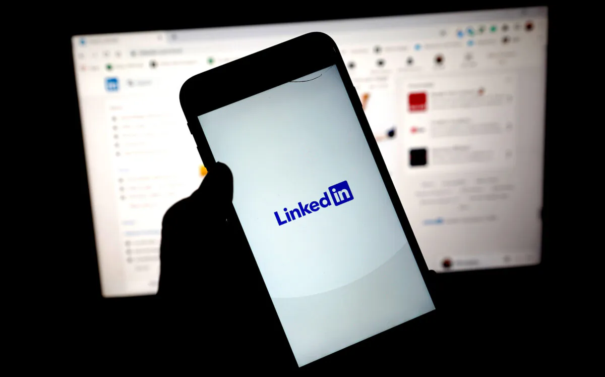 The LinkedIn app is seen on a mobile phone in London, UK, on Jan. 11, 2021. (Edward Smith/Getty Images)