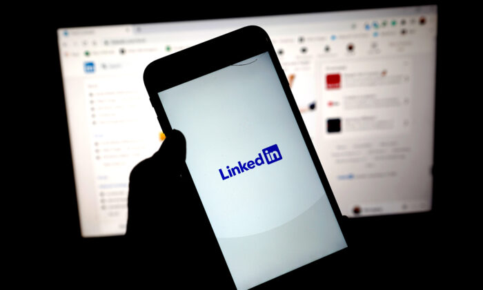 The LinkedIn app is seen on a mobile phone in London, UK, on Jan. 11, 2021. (Edward Smith/Getty Images)