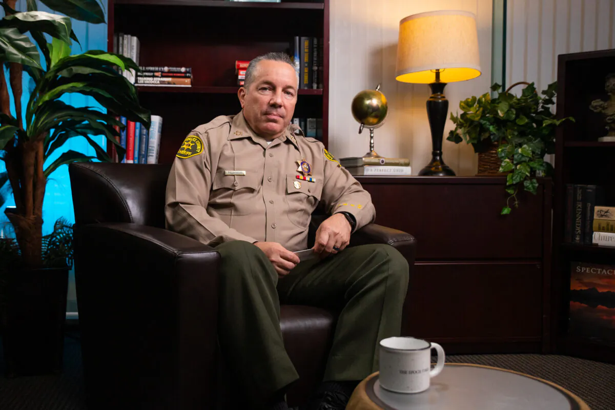 Los Angeles County Sheriff Alex Villanueva sits for an interview for The Epoch Times program "California Insider," in Irvine, Calif., on May 27, 2021. (John Fredricks/The Epoch Times)