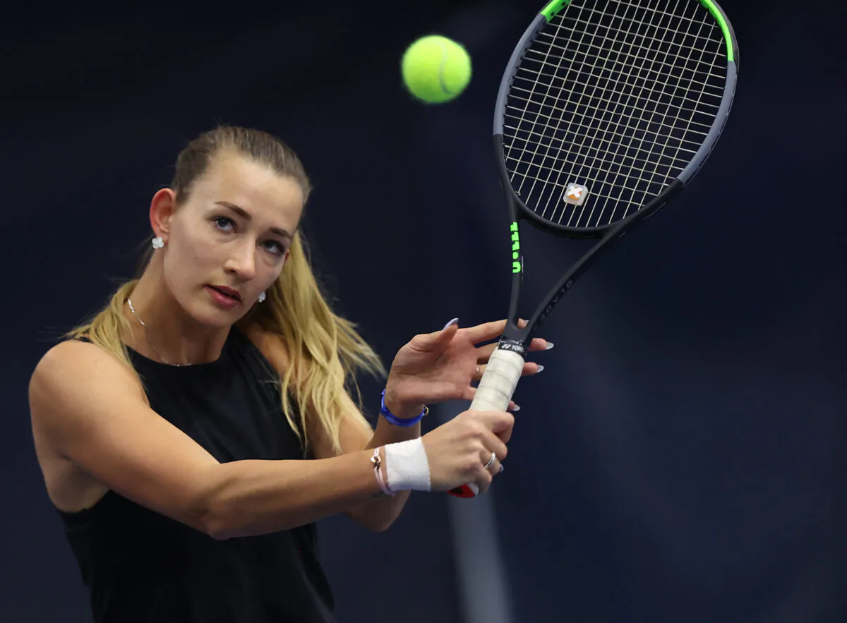 Russian Yana Sizikova poses for a photo during the Winter Moscow Open 2021 tennis tournament in Moscow, Russia, on Feb. 24, 2021. (Alexander Bondarev/AP Photo)