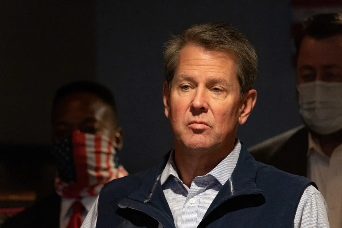 Georgia Gov. Brian Kemp speaks at a news conference about the state's new Election Integrity Law that passed this week at AJ’s Famous Seafood and Poboys in Marietta, Ga. on April 10, 2021. (Megan Varner/Getty Images)